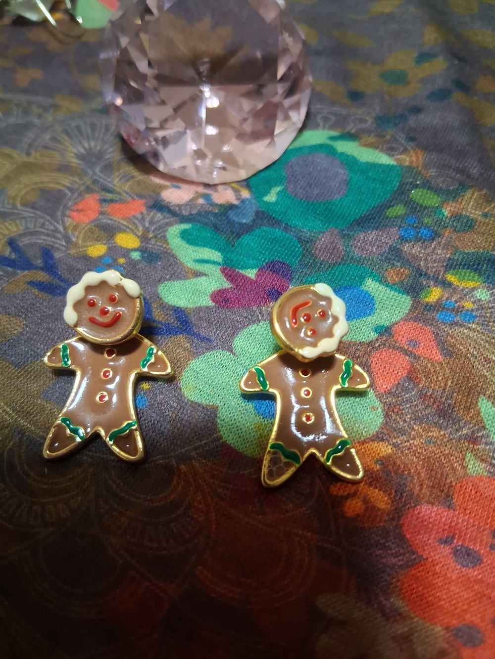 Gingerbread Man Enamel Earrings — Brown & Cream Holiday Dangle
